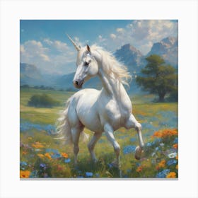 Unicorn In The Meadow Canvas Print