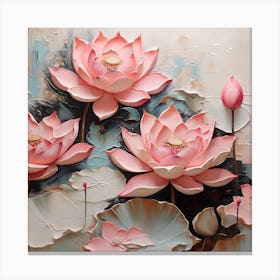 Pattern with pink Lotus flowers Canvas Print