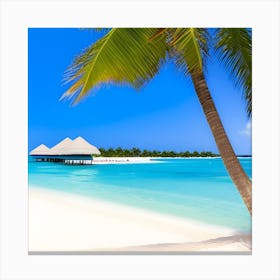 Tropical Beach With Palm Trees Canvas Print