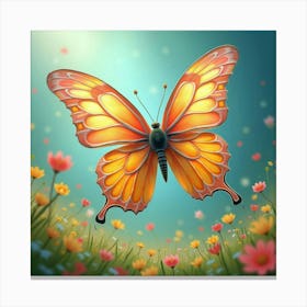 A Whimsical Butterfly With Wings Of Flowing, Iridescent Ribbons Fluttering Through A Dreamlike Meadow 1 Canvas Print