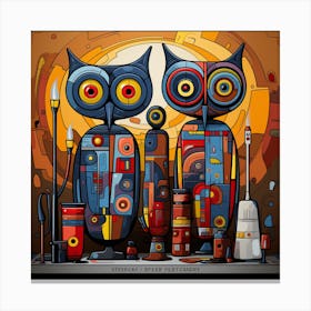 Owls Robotic Rainbow Canvas Print