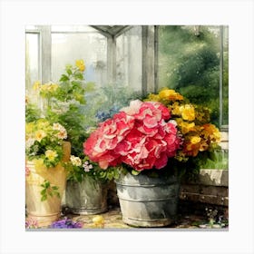 Watercolor Greenhouse Flowers 35 Canvas Print