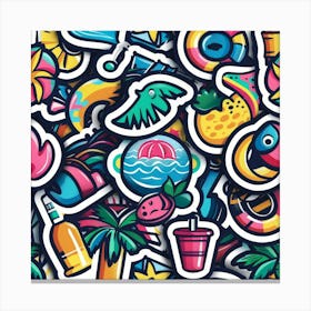 Colorful Summer Stickers Canvas Print