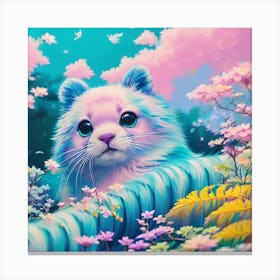 Cat ferret hybrid In The Forest Pastels Canvas Print