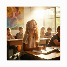 A Student Radiating Happiness While Engaging Actively In A Lesson Within The Vibrant Ambiance Of A C (5) Canvas Print