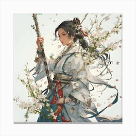 Anime Flower Warrior Woman Canvas Print