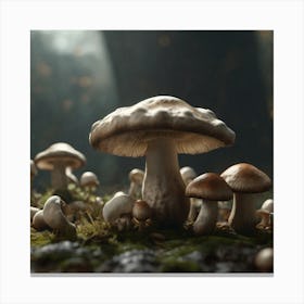 Mushrooms On Moss Canvas Print