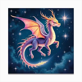 Watercolor Glowing Cosmic Dragon Flying Through The Stars And Galaxies 1 Canvas Print