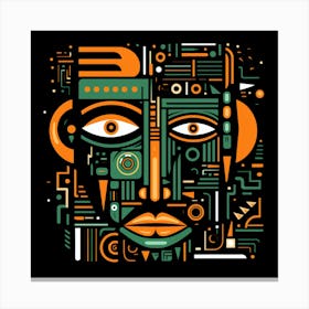 Abstract Geometric Green and Orange Face Canvas Print