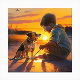 Boy And Dog Canvas Print