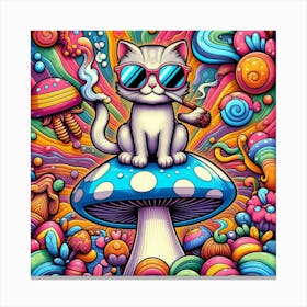 Psychedelic Cat On Mushroom Canvas Print