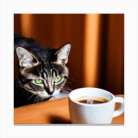 Cat Drinking Coffee Canvas Print