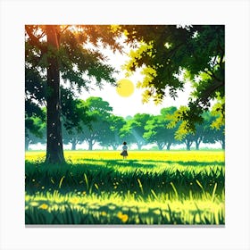 Girl Walking In A Green Field Canvas Print