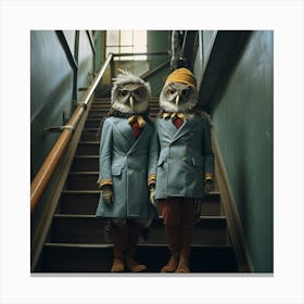 Two Owls On Stairs - Friends - Cute - Vintage - Spooky Canvas Print