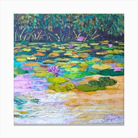 Colorful Nature Lily Pad Pond Square Canvas Print