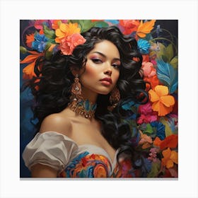 Mexican Woman With Flowers Canvas Print