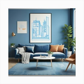 Default Thinking Blue Line Living Room Art Print 1 Canvas Print