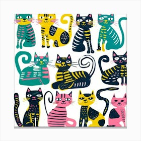 Cats In A Row 1 Canvas Print