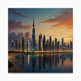 Dubai Skyline At Sunset 2 Canvas Print