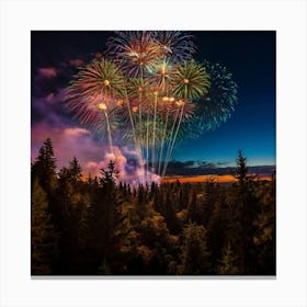 Fireworks Over Forest Canvas Print