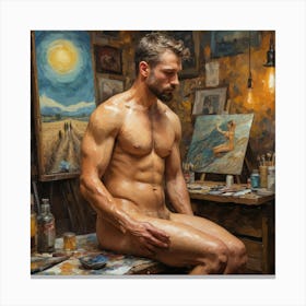Nude Man at Artist Studio Canvas Print