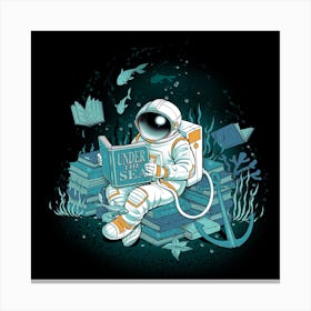 A Reader Lives A Thousand Lives Cosmonaut Under The Sea Square Canvas Print