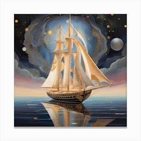 Sailing Ship At Night Canvas Print