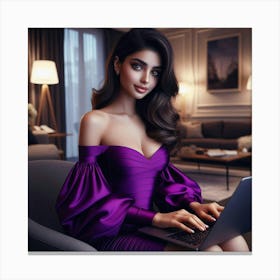 Beautiful Woman Using Laptop 25 Canvas Print