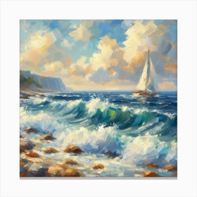 Sailboat On The Sea, Acrylic Painting Style 9 Canvas Print