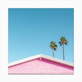 Pink Roofline With Palm Trees Square Canvas Print