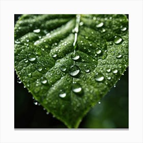 Green Leaf With Water Droplets Canvas Print