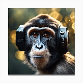 Chimpanzee With Headphones Canvas Print