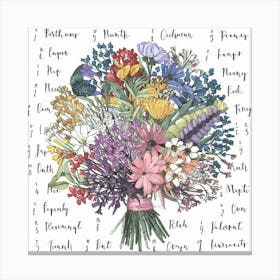 Birth flowers family bouquet 12 Canvas Print