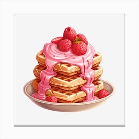 Waffles With Ice Cream And Raspberries Canvas Print