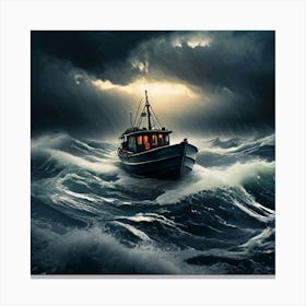 Stormy Sea, A Small Boat Braving A Stormy Sea Symbolizing Courage In Adversity 4 Canvas Print