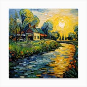 Surreal Waters: Impressionist Riverside Portrait Canvas Print