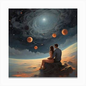 Couple in the Planets art print Canvas Print