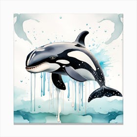 Orca Whale Watercolor Dripping 1 Canvas Print