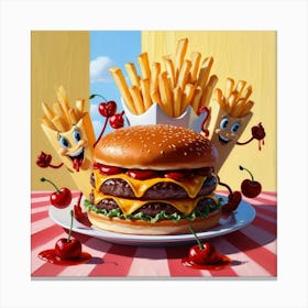 Burger And French Fries Cartoon Canvas Print