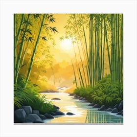 A Stream In A Bamboo Forest At Sun Rise Square Composition 138 Canvas Print