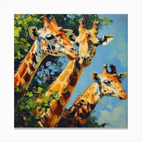 Herd Of Giraffe Portrait Brushstroke 4 Canvas Print