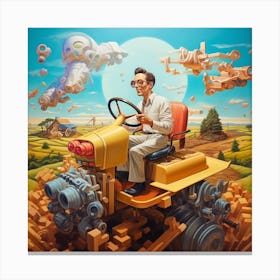 Man Driving Tractor Canvas Print