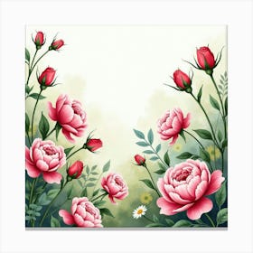 A Watercolor Garden Filled With Roses And Peonies Canvas Print