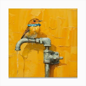 Bird On A Faucet 5 Canvas Print