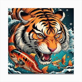 Tiger In The Water Canvas Print