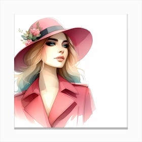 Beautiful Woman In Pink Hat Canvas Print