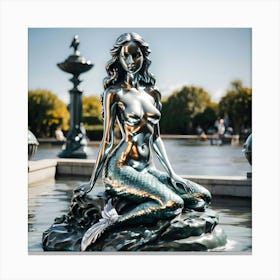 Chrome Mermaid Statue 1 Canvas Print