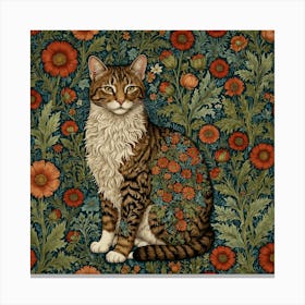 William Morris Style Botanical Cat Textiles Art Print Canvas Print