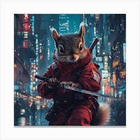 Futuristic City Ninja Squirrel Backdrop 9 Canvas Print