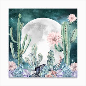 Desert Nights - Watercolor Cactus And Succulents Canvas Print